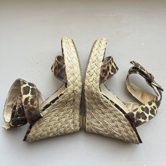Stuart Weitzman X-Ray Animal Print Fabric Wide Strap Espadrille Wedge Sandal 7 M - Picture 4 of 16